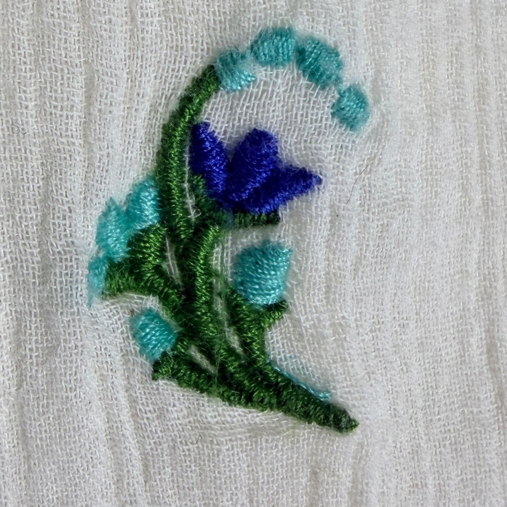 Anthropologie Floreat Cotton Embroidered Ruffle Dress Ivory Blue Floral Size 12 - Picture 13 of 15
